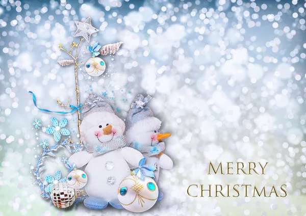 Beautiful Christmas Card Vintage Style Picture Snowman — Stock Photo, Image