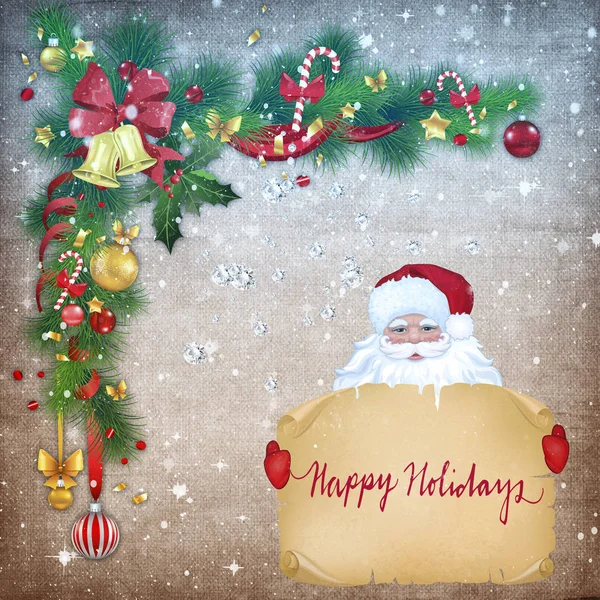 산타 클로스의 이미지와 함께 크리스마스 인사말 카드. — 스톡 사진