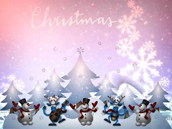 Beautiful Christmas Card Vintage Style Image Snowmen — Stock Photo, Image