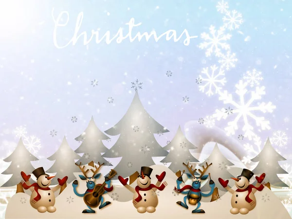 Beautiful Christmas Card Vintage Style Image Snowmen — Stock Photo, Image