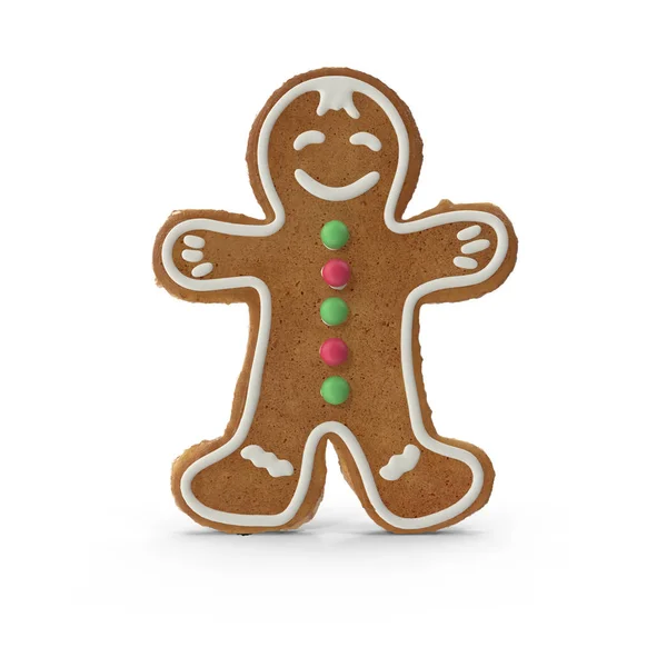 White Background Christmas Gift Gingerbread Form Boy Presented White Background — Stock Photo, Image