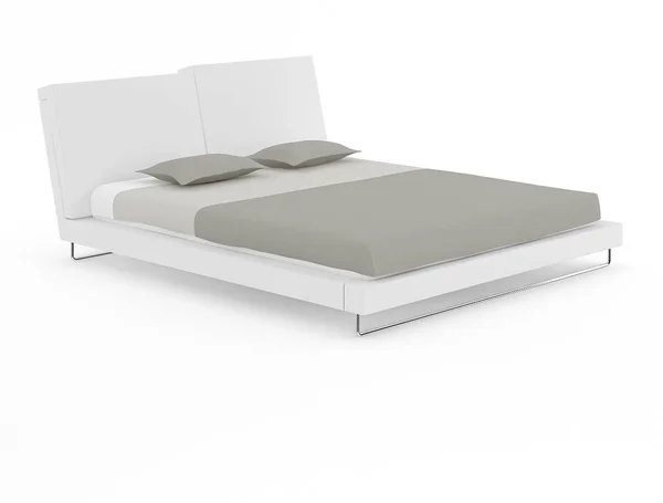 舒适的双人床和床垫和枕头在白色背景 — 图库照片