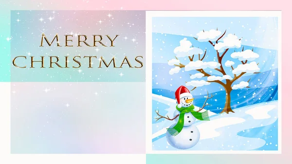 Beautiful Christmas Card Vintage Style Picture Snowman — Stock Photo, Image