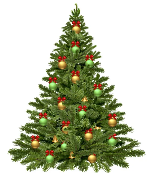 Kabarık zarif Noel ağacı süsler beyaz arka plan ile. 3D render.