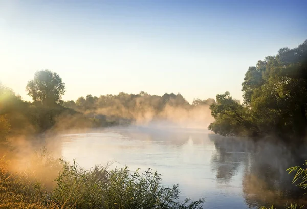 Bel Fiume Calmo Con Nebbia Sulla Superficie Dell Acqua All — Foto Stock