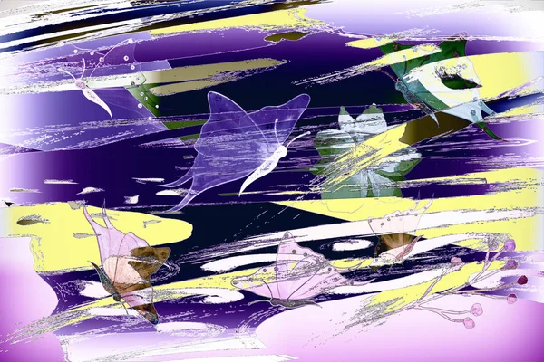 Абстрактное Изображение Различных Воздушных Бабочек Фоне Цветов Линий — стоковое фото