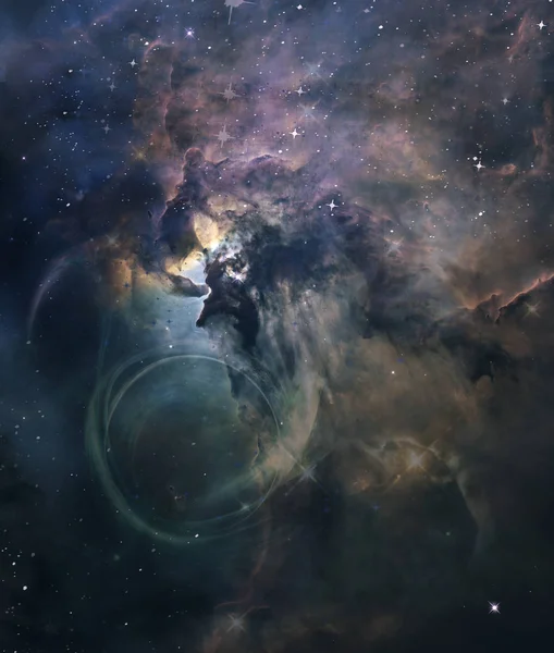 Всесвіт Зоряне Небо Яскрава Зірка Туманність Планета Оточена Сяючою Атмосферою — стокове фото