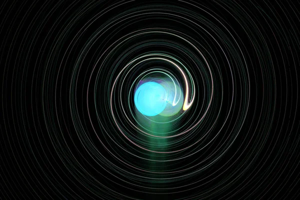 Niebieska świecąca kula otoczona liniami spiralnymi. — Zdjęcie stockowe