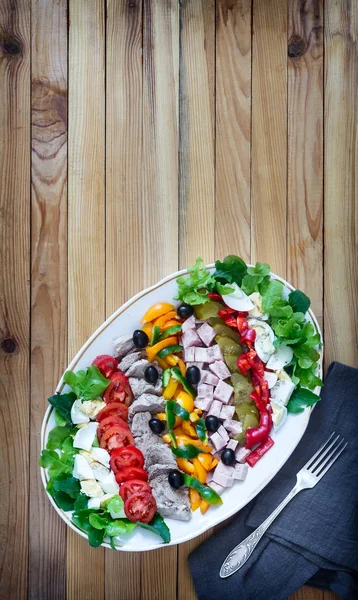 Cobb salad on the table on a platter. — Stock Photo, Image