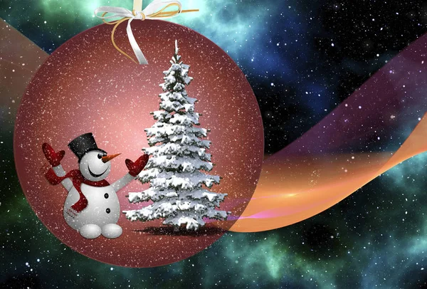 Carte de voeux de Noël avec l'image d'un bonhomme de neige. — Photo