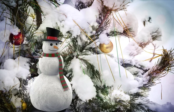Weihnachtsgrußkarte mit dem Bild eines Schneemanns. — Stockfoto