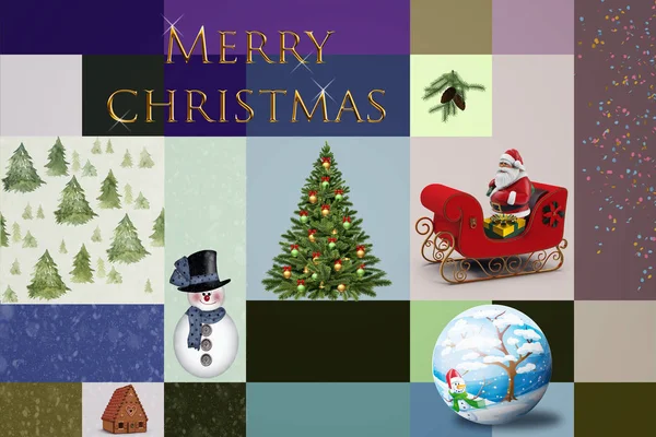 Collage of Christmas images with a congratulatory inscription — Stock Photo, Image