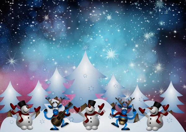 Cartão de Natal com a imagem de um boneco de neve. — Fotografia de Stock