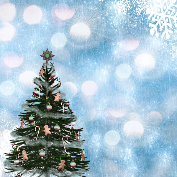 Şenlikli Bir Arka Planda Işıklandırmalı Oyuncaklarla Süslenmiş Bir Noel Ağacı — Stok fotoğraf