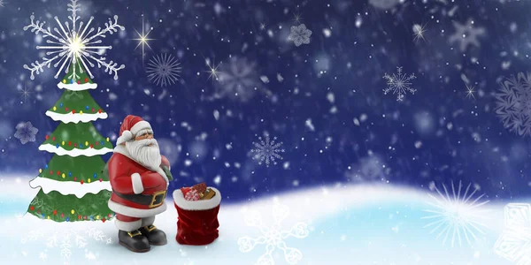 Bellissimo biglietto di Natale con Babbo Natale e regali. — Foto Stock