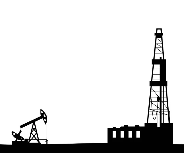 Silhouette of drilling rig and pump. — Stock Vector