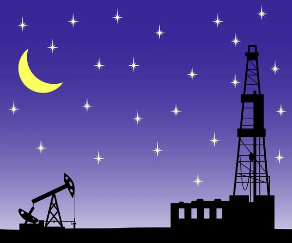 Silhouet van drilling rig en pomp. — Stockvector