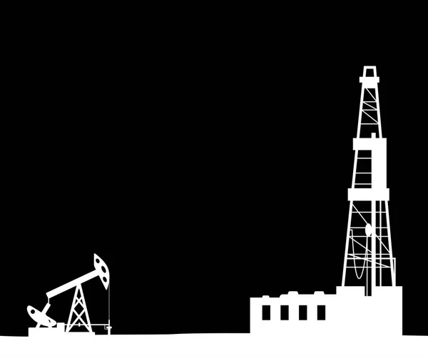 Silhouette of drilling rig and pump. — Stock Vector