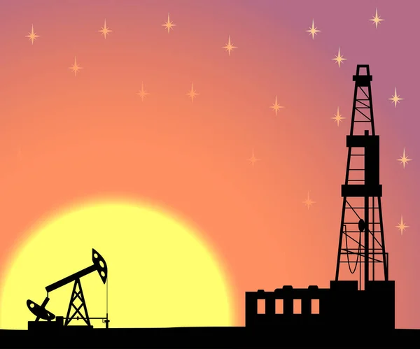 Silhouet van drilling rig en pomp. — Stockvector