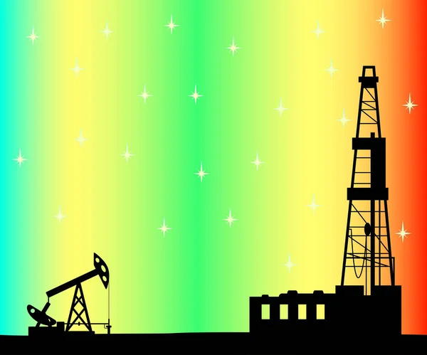 Silhouet van drilling rig en pomp. — Stockvector