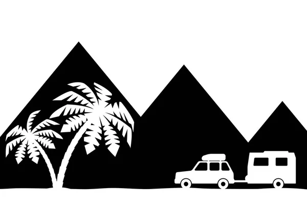 Silhouette of the car and palm trees. — Stock Vector