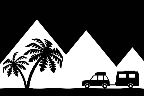 Silhouet van de auto en palmbomen. — Stockvector