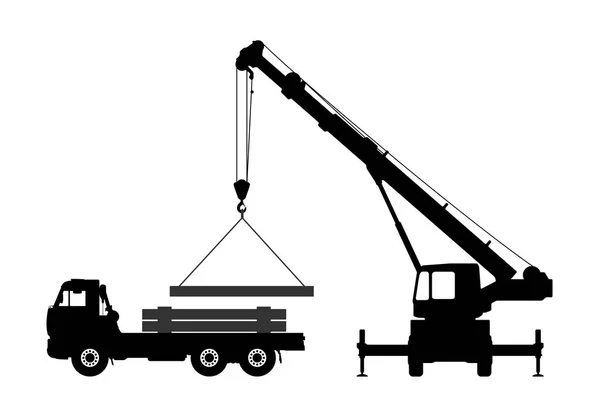 The crane loads the road plates onto the car. — Stock Vector