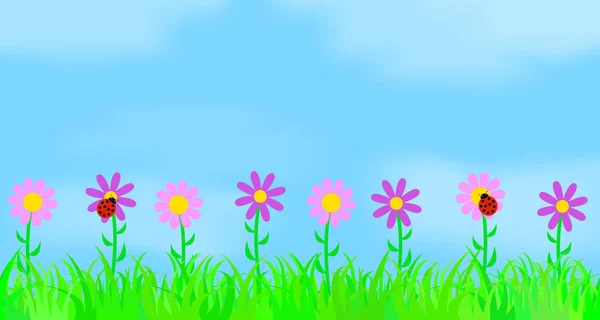 Flores en el fondo del cielo . — Vector de stock