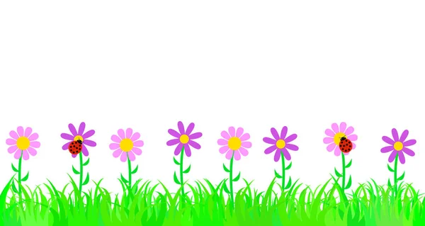 Seamless grass and flowers. — Stock Vector