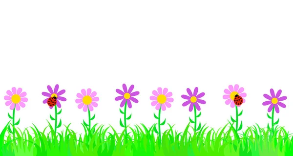 Naadloze gras en bloemen. — Stockvector