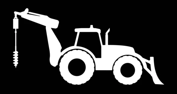 Silueta de un tractor con una plataforma de perforación. — Vector de stock