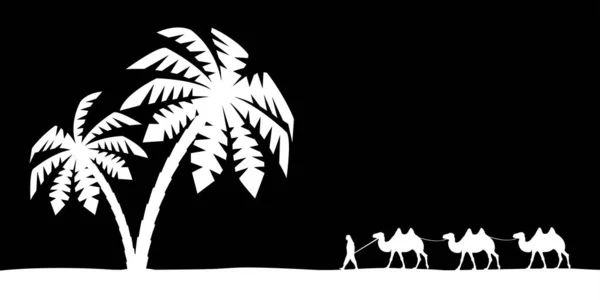 Mannen på kamelen i palmer. — Stock vektor