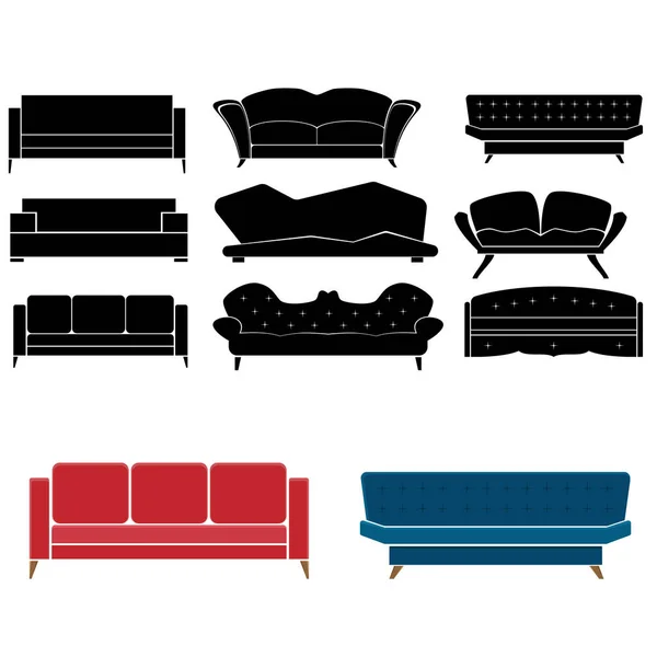 Mobilemobilesofas Conjunto Vetorial Isolado Preto Azul Cores Vermelhas Para Design — Vetor de Stock