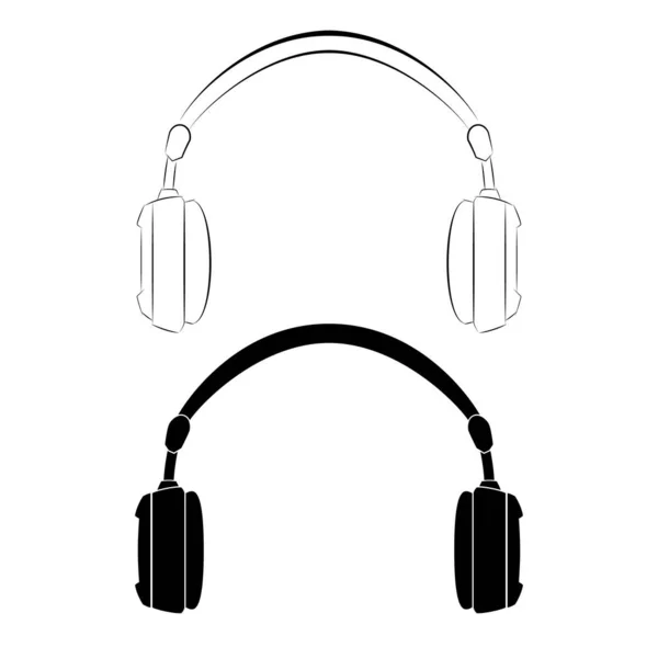Mobileécouteurs Écouteurs Noir Blanc Croquis Avec Équipement Audio Isolé — Image vectorielle