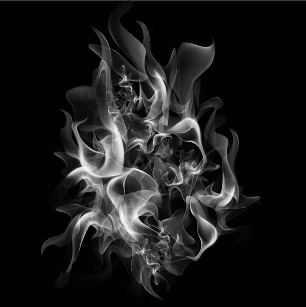 Bílý Kouř Pára Mlha Vlna Víření Efekt Černém Pozadí — Stockový vektor