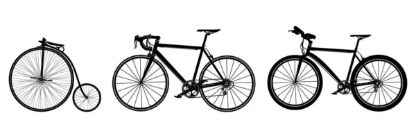 Set Sportfahrräder Und Antike Fahrräder — Stockvektor