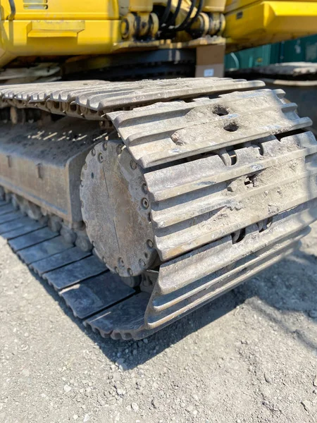 Dirty Rusty Excavator Track Pad Grouser Pad Top Carrier Rollers — Stock Photo, Image