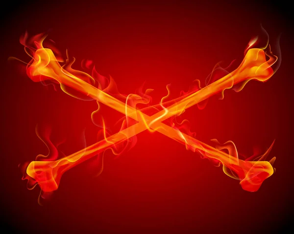 Huesos Cruzados Ardiendo Fuego — Vector de stock