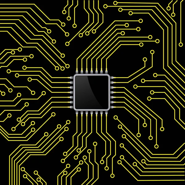 Microprocessor Visualisatie Een Chip Een Zwarte Achtergrond — Stockvector