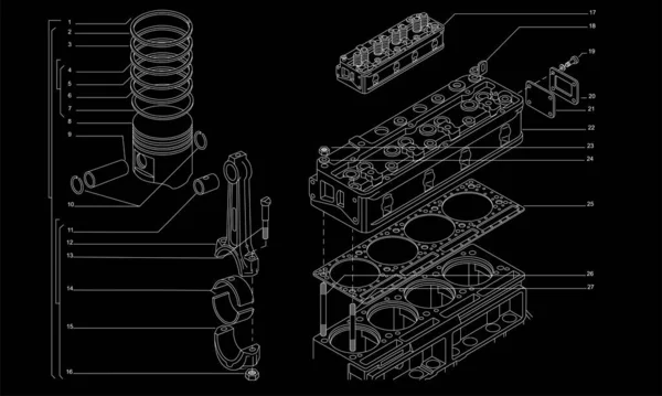 Technische Tekening Van Gasmotor — Stockvector