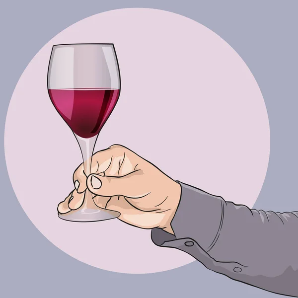 Mano Masculina Sosteniendo Una Copa Vino Degustación Vinos Dibujo Vectorial — Foto de Stock