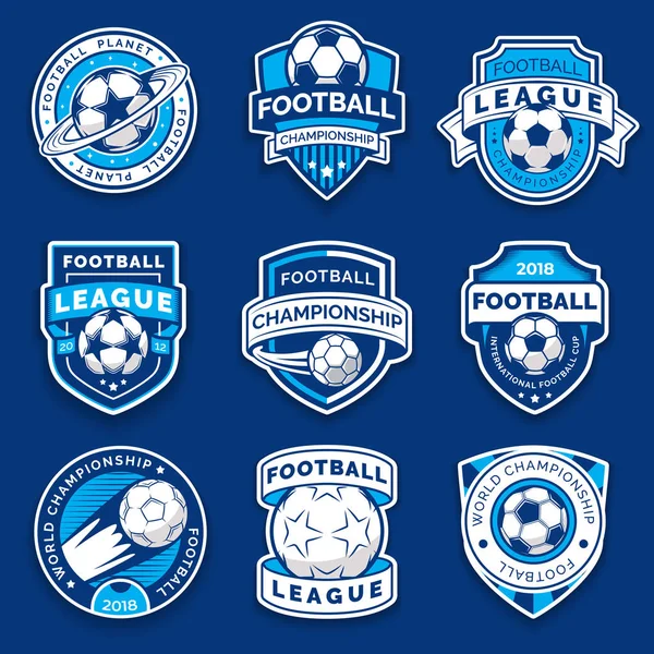 Set of nine football badges. Soccer emblems. Collection symbol of football — Stock Vector