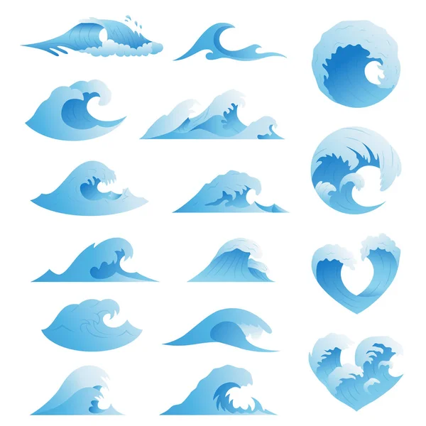 Coleção de ondas oceânicas. Onda de tempestade marítima isolada. Ondas, conjunto de elementos de água. Natureza onda água tempestade linear estilo ilustração — Vetor de Stock