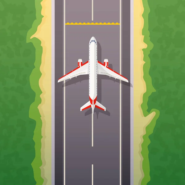 Avião na estrada. Ilustração de aterragem. Viajar de avião, companhias aéreas privadas e transporte —  Vetores de Stock