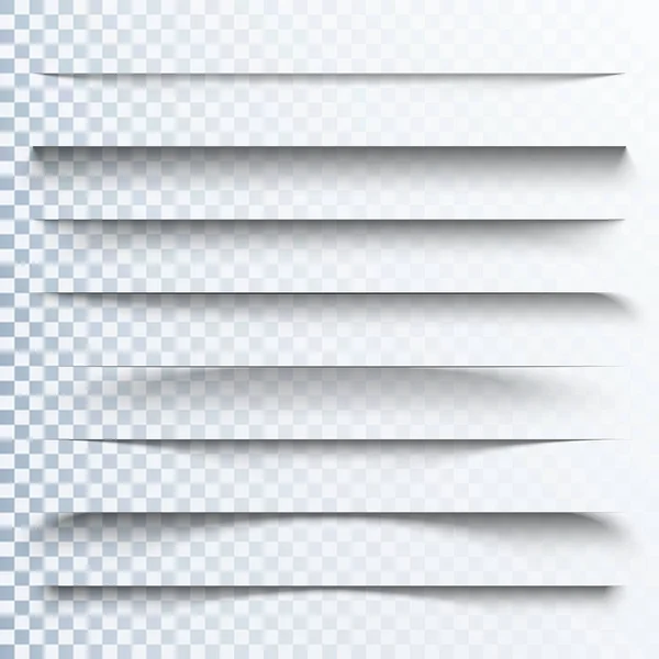 3d effetto ombre trasparenti. Divisori di pagina con ombre trasparenti. Set separazione pagine. Illustrazione realistica ombra trasparente — Vettoriale Stock