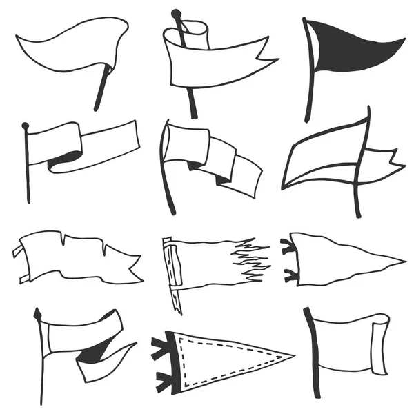 Набір з 12 вимпелів. Ретро монохромні етикетки. Рука намальована блукаючим стилем. Дизайн прапорів для пересування пенсіонерів — стоковий вектор