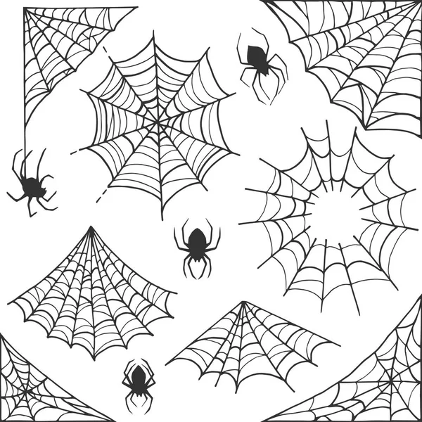 Spider web Halloween symbol. Cobweb decoration elements collection. Halloween cobweb vector frame and borders with spider for scary design — Stock Vector