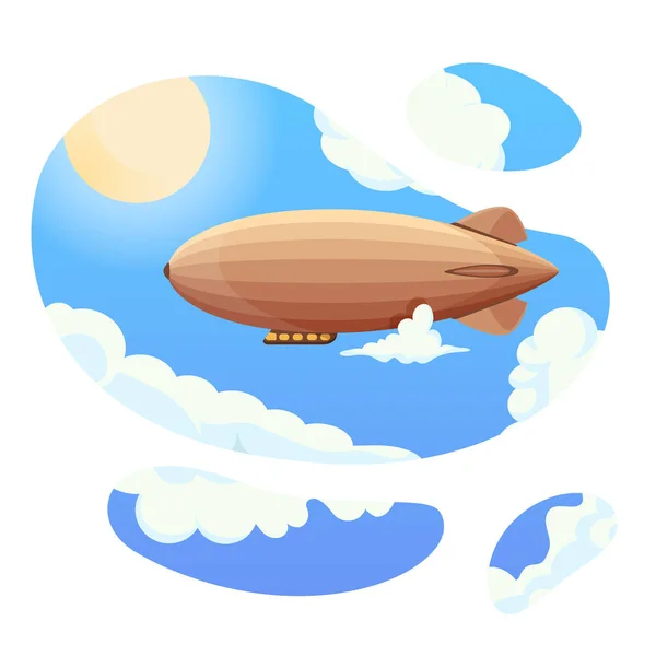 A blue sky és clouds léghajó. Vintage léghajó Zeppelin. Kormányozható léggömb — Stock Vector