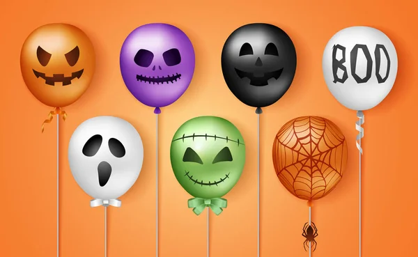 Halloween 3D Luftballons. Gruselige Luftballons in traditionellen Farben. Halloween-Geisterballons — Stockvektor