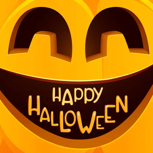Halloween-Party-Plakat für Einladungskarte mit Cartoon lächelndem Gesicht. Lustiges Jack-o-Laterne Gesicht mit Buchstaben — Stockvektor